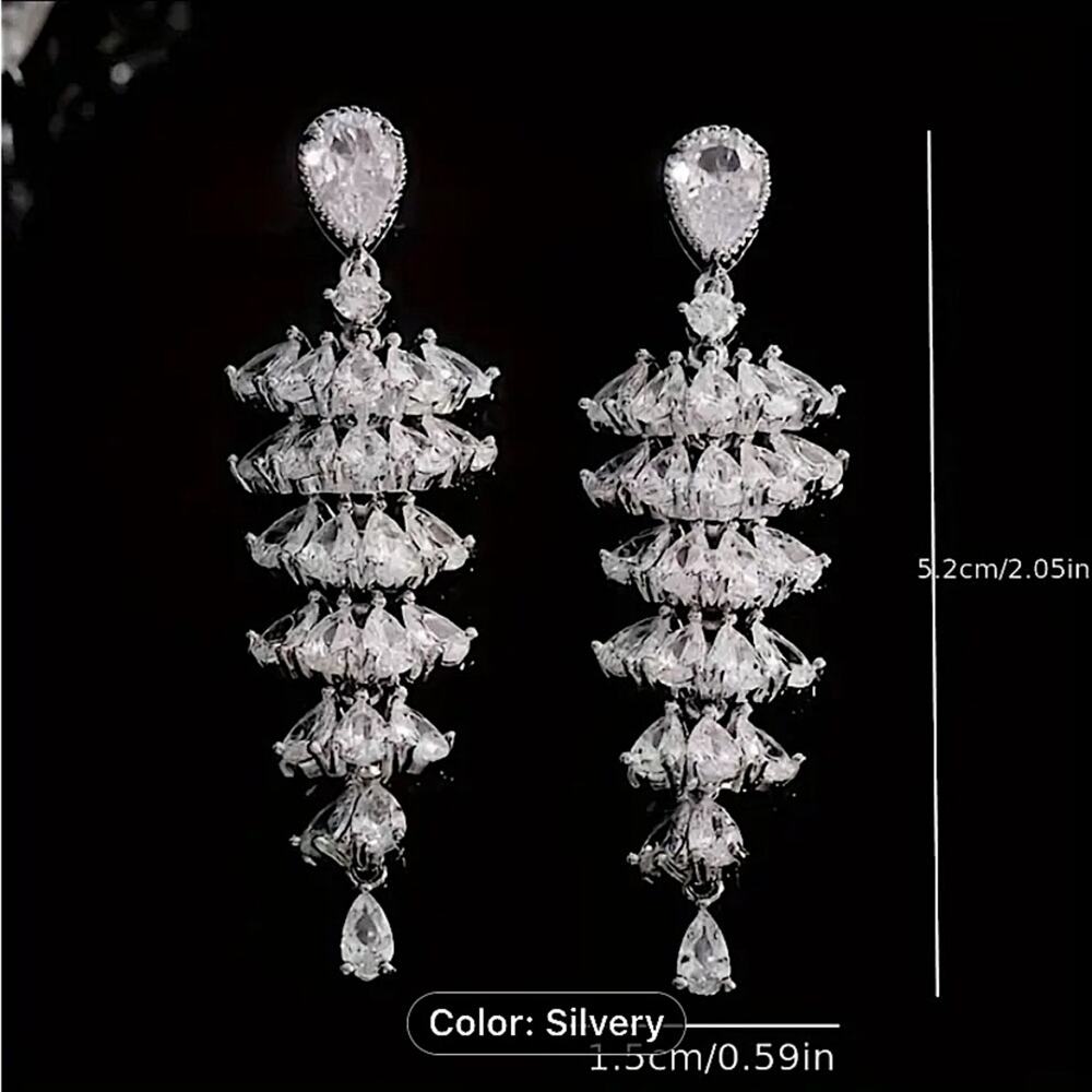 Tree Design Zircon Dangle Earrings, Wedding, Bridal, Anniversary - Picture 5 of 6